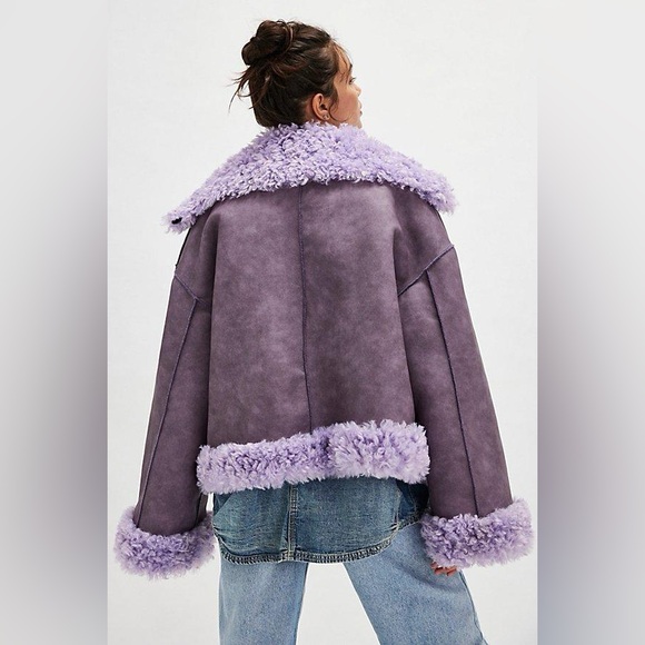Free People Kiki Oversized Sherpa Jacket in Lilac - Picture 3 of 9